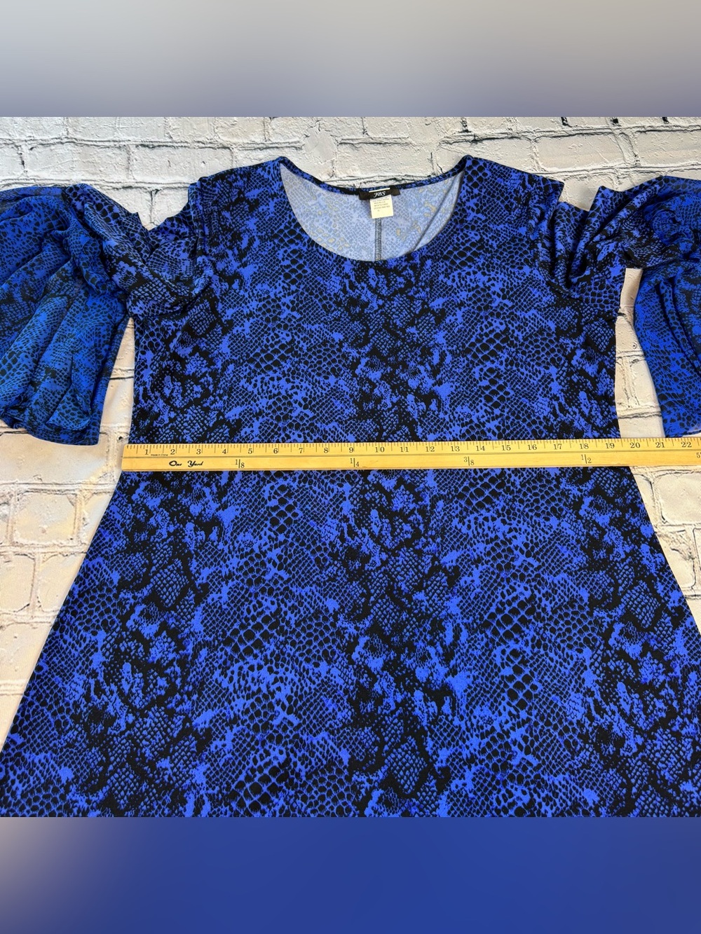 Vtg 90s Y2K J.B.S. Blue Snake Print Shift Dress Long Sheer Bell Sleeves Size XL - Picture 6 of 9